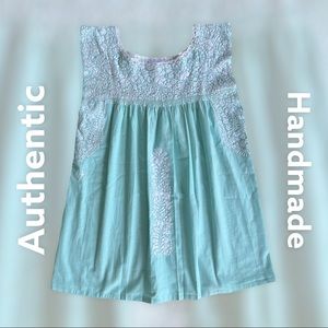 Mi Golondrina blouse authentic handmade floral embroidery • snow-like cool blue